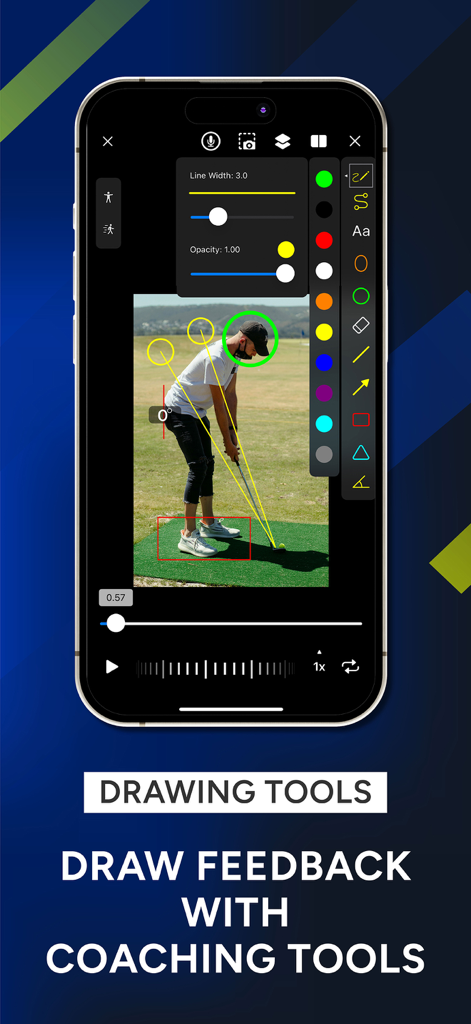 UView: AI Sports Video Coach - Interface of UView app showing drawing tools for sports video coaching and technical feedback