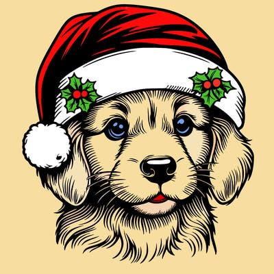 realistic dog wearing a santa hat