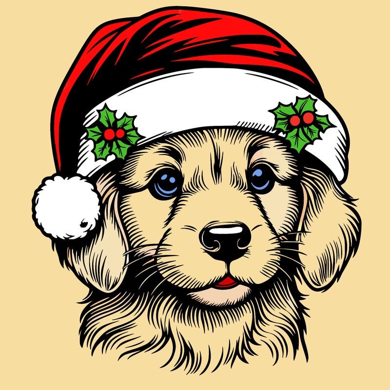 realistic dog wearing a santa hat