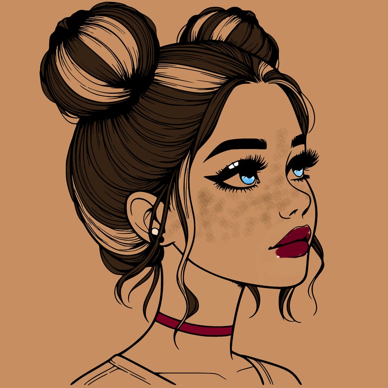 realistic girl with buns on the top of her head