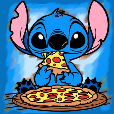 stich eating pizza