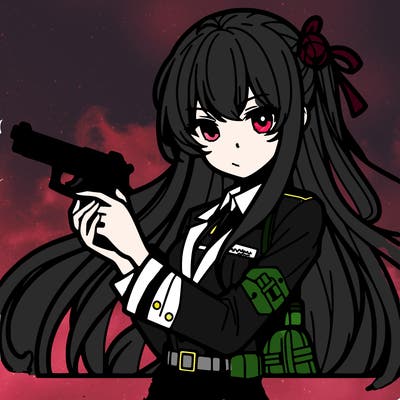 anime girl with long hair holding a gun