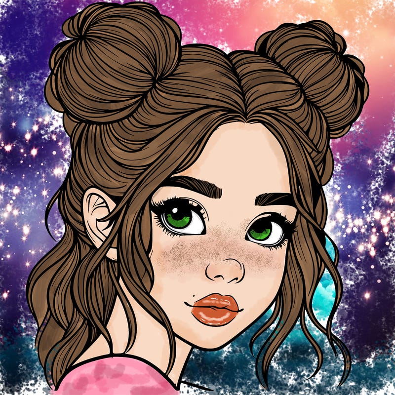 realistic girl with hair buns on her head