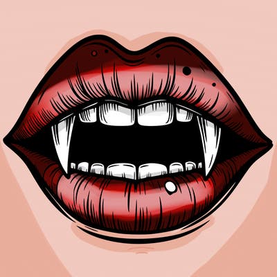 lips with vampire teeth