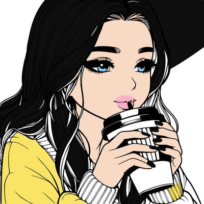 realistic girl drinking coffee