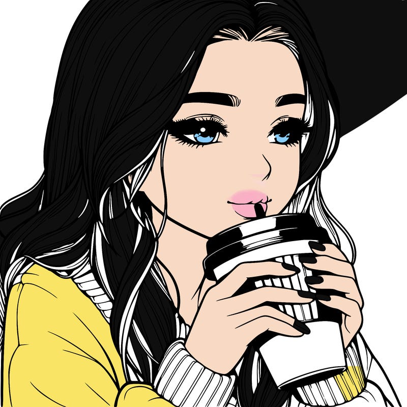realistic girl drinking coffee