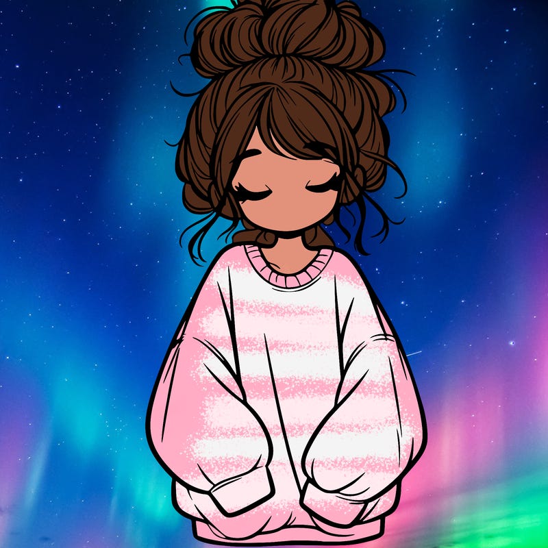 girl with baggy sweatshirt and messy bun