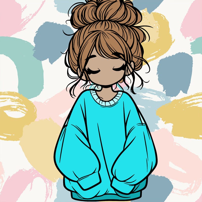girl with baggy sweatshirt and messy bun