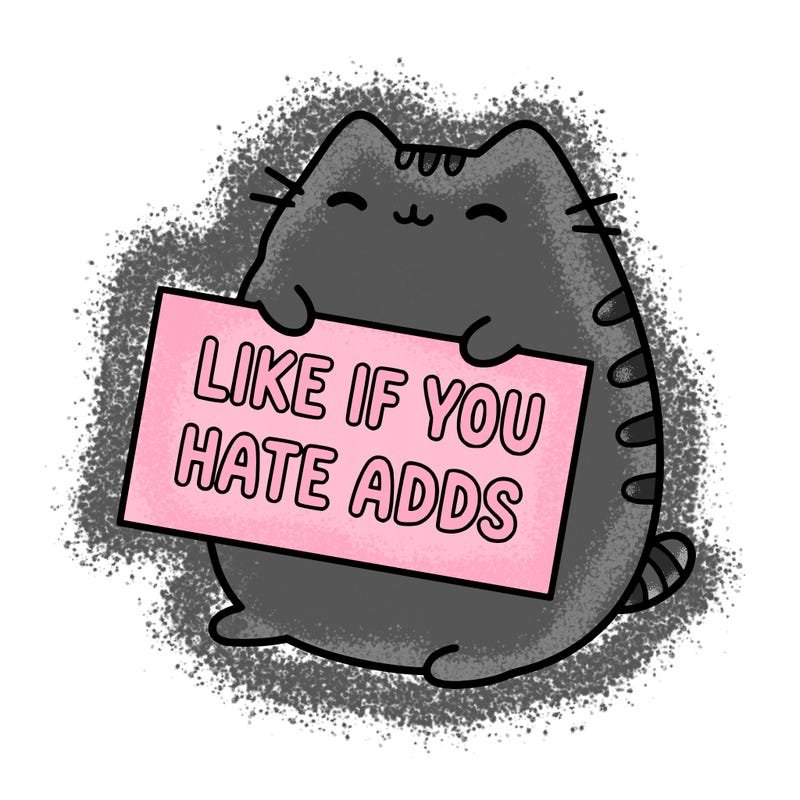 a kawii pusheen cat holding a sign that says like if you hate adds