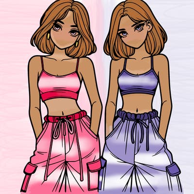 two girls with crop top with baggy pants