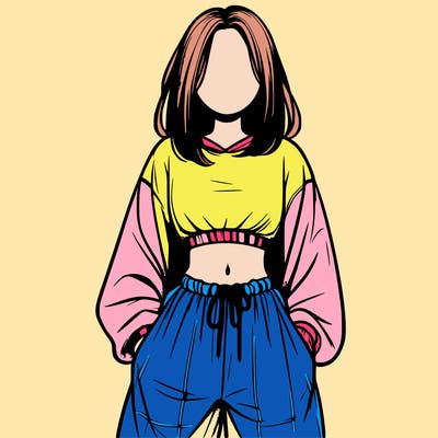 realistic girl faceless with baggy pants and a crop top
