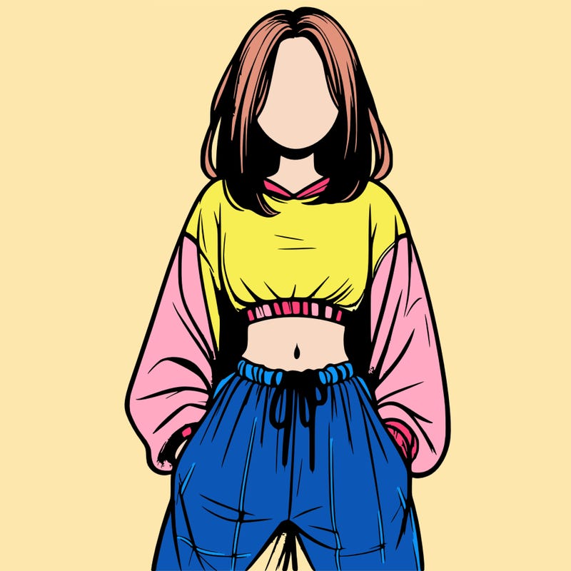 realistic girl faceless with baggy pants and a crop top