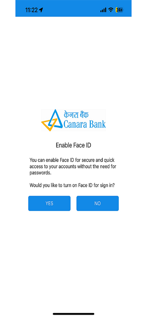 Canara CanDigital - A screen in the Canara CanDigital app asking the user to enable Face ID for secure and quick account access