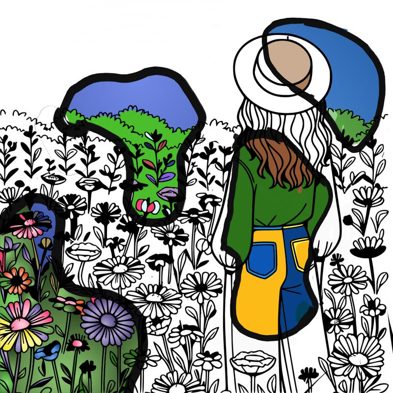 a woman in a field of flowers