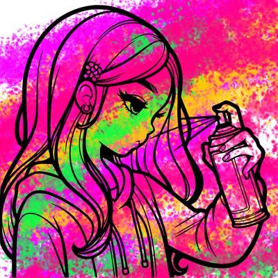 a realistic girl spray painting
