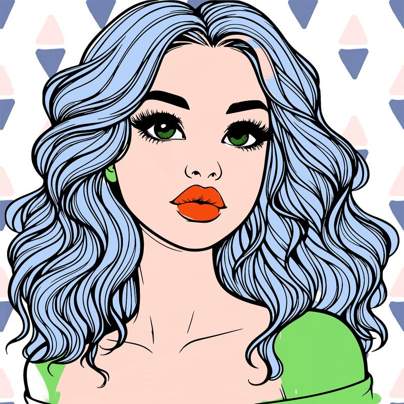 realistic girl with wavy hair and lips