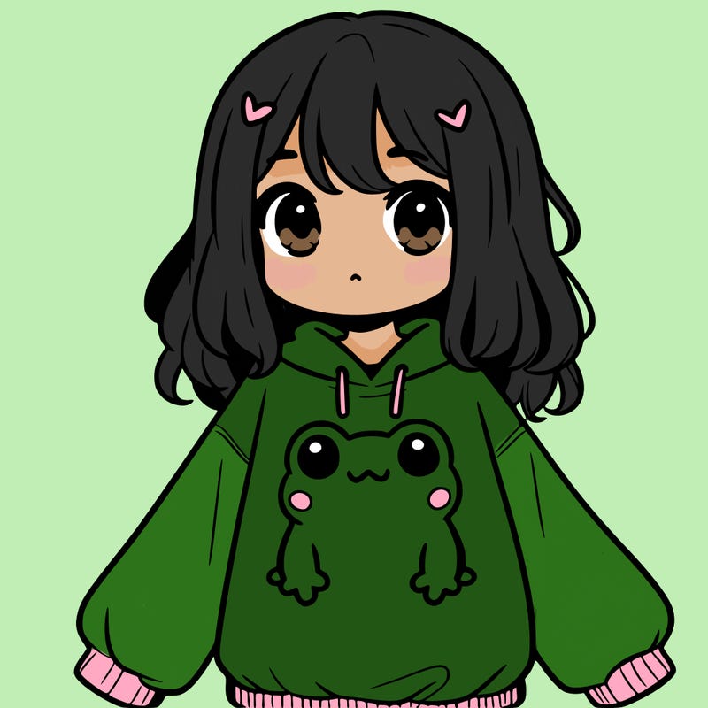 girl wearing frogging sweatshirt