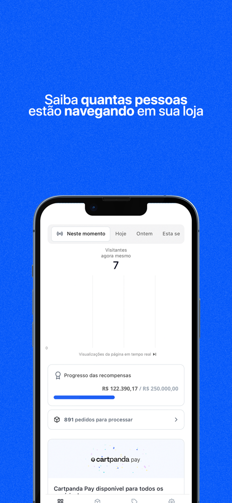 Cartpanda - Dashboard dell'app Cartpanda che mostra i visitatori del negozio in tempo reale e la gestione degli ordini in sospeso