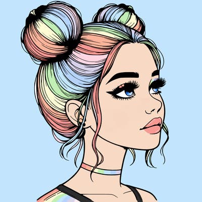 realistic girl with buns on the top of her head
