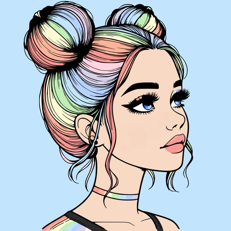realistic girl with buns on the top of her head