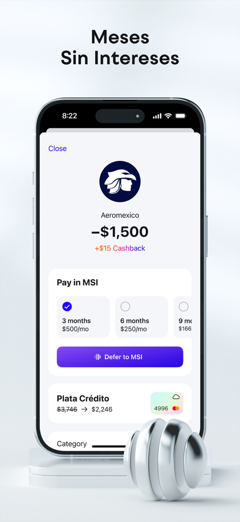 Plata Card app interface showing interest-free installment options for a transaction