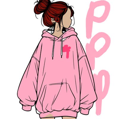 realistic girl with a oversized sweatshirt on and a bun
