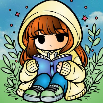 girl in oversized hoodie reading a book
