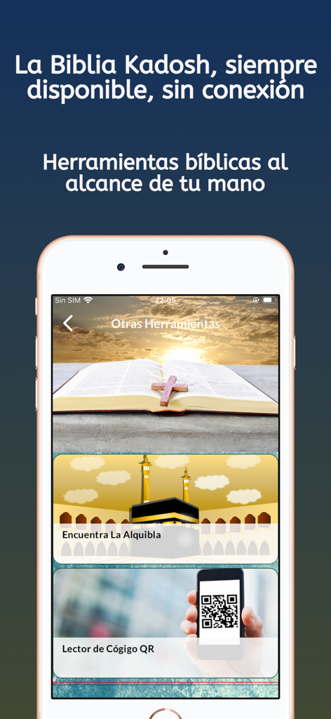Biblia Kadosh en Español - Interfaz de la aplicacion Biblia Kadosh con herramientas biblicas y lector de codigos QR