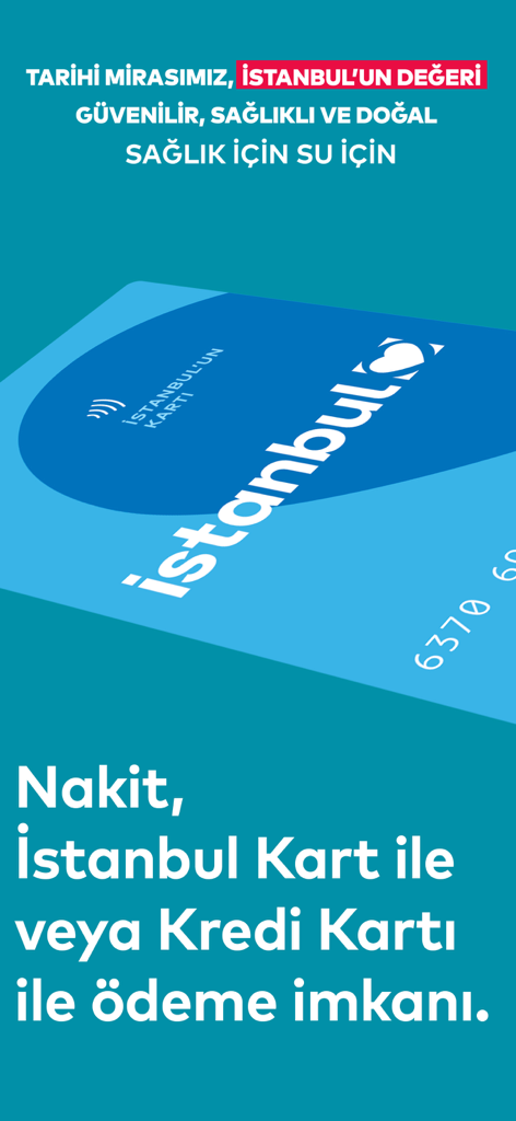 Hamidiye Su mobile app payment screen showing Istanbul Kart cash and credit card options