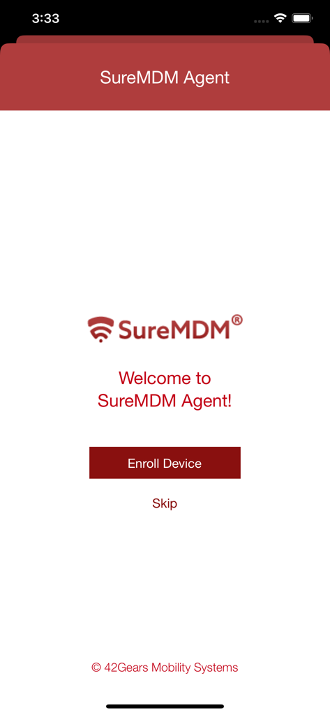SureMDM Agent welcome screen showing the enroll device option.