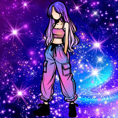 girl in baggy pants crop top and long hair