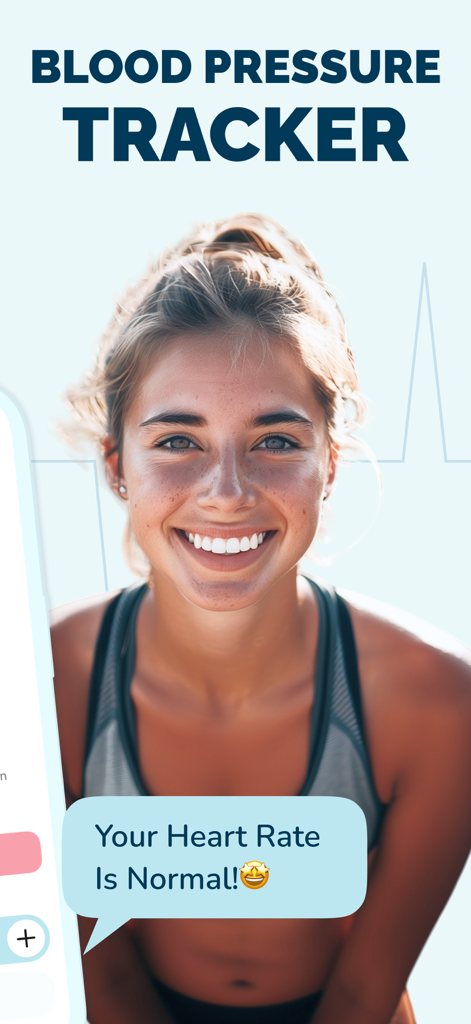 Smart BP - Blood Pressure Log - Schermata dell'app Smart BP che mostra una notifica di frequenza cardiaca normale e un'immagine di uno stile di vita sano