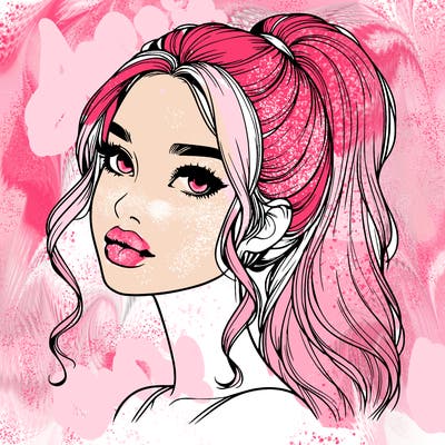 realistic girl with a ponytail on her hair and lips