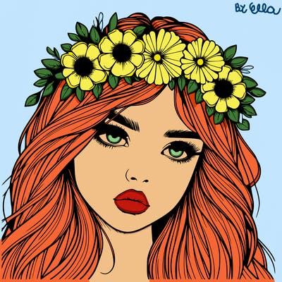 realistic girl with flowers crown