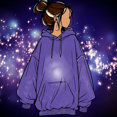 realistic girl with a oversized sweatshirt on and a bun