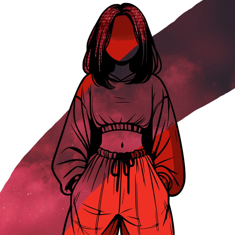 realistic girl faceless with baggy pants and a crop top