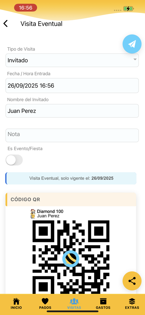 Residentfy - Écran de l'application Residentfy pour gérer l'accès des visiteurs et générer un code QR invité
