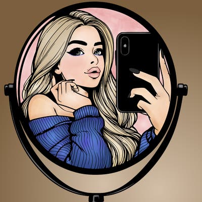 realistic girl taking mirror selfie beautiful