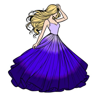 realistic woman with dress flowing in the wind