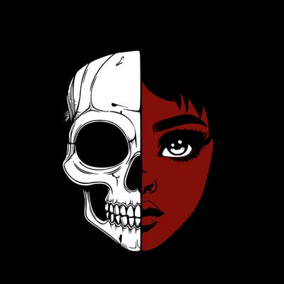 realistic girl with half skull mask
