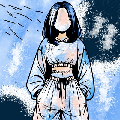 realistic girl faceless with baggy pants and a crop top