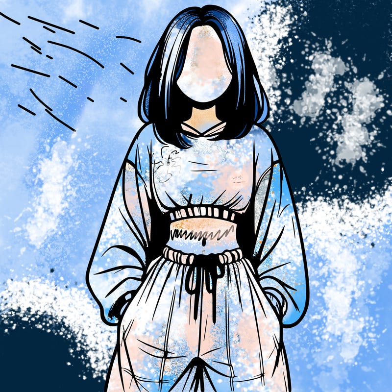 realistic girl faceless with baggy pants and a crop top