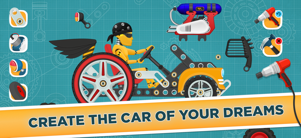 Racing Car Game for Kids 3 - 6 - Uma interface de construção de carros personalizados para crianças com várias peças mecânicas e ferramentas