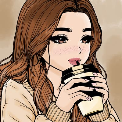 realistic girl drinking coffee
