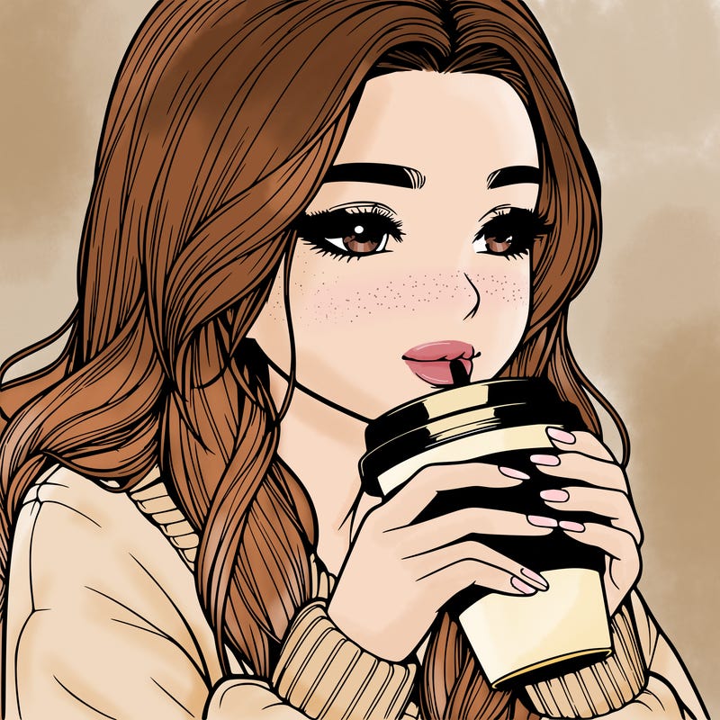realistic girl drinking coffee
