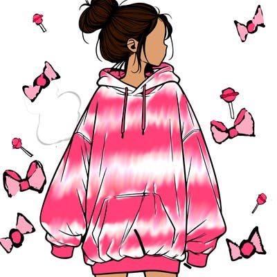 realistic girl with a oversized sweatshirt on and a bun