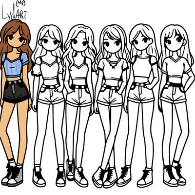 a group of girls wearing crop tops and shorts