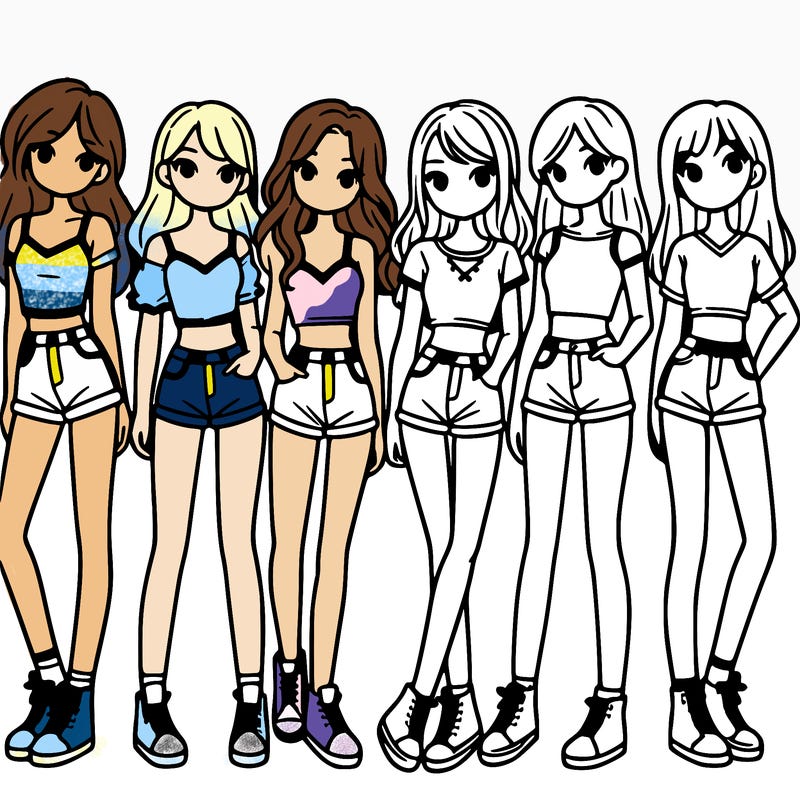 a group of girls wearing crop tops and shorts
