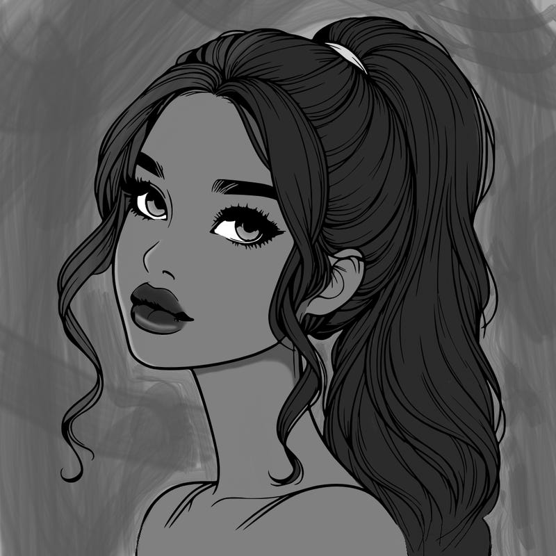 realistic girl with a ponytail on her hair and lips