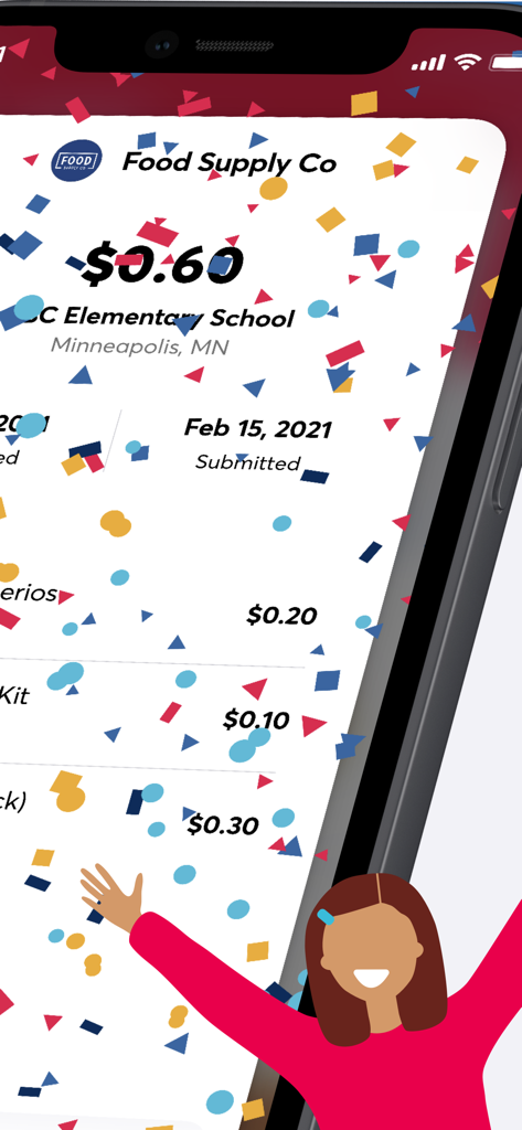 Box Tops for Education 앱 화면: 스캔된 식료품 영수증으로 초등학교에 60센트 적립 표시